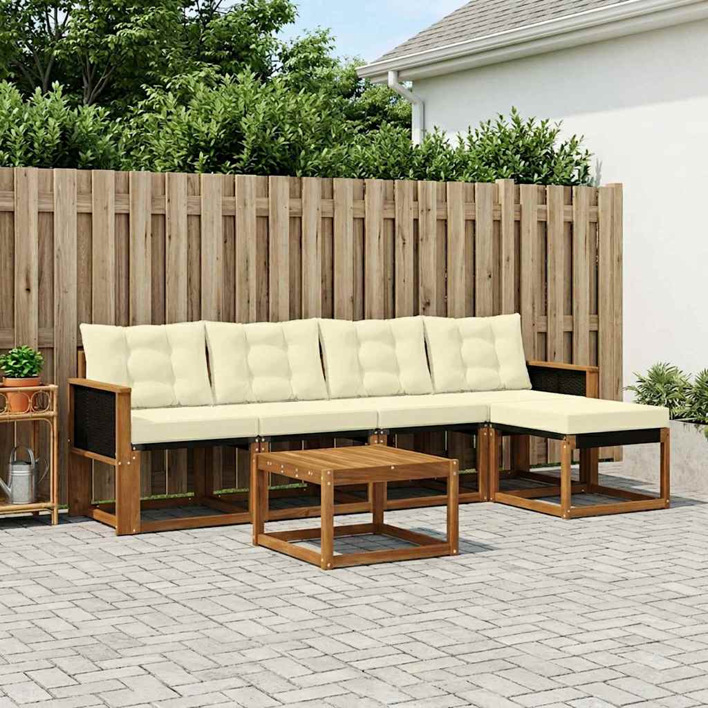 vidaXL Σειρά Καναπέ Εξωτερικού με μαξιλάρι 6 pcs Φυσικό και Κρέμα