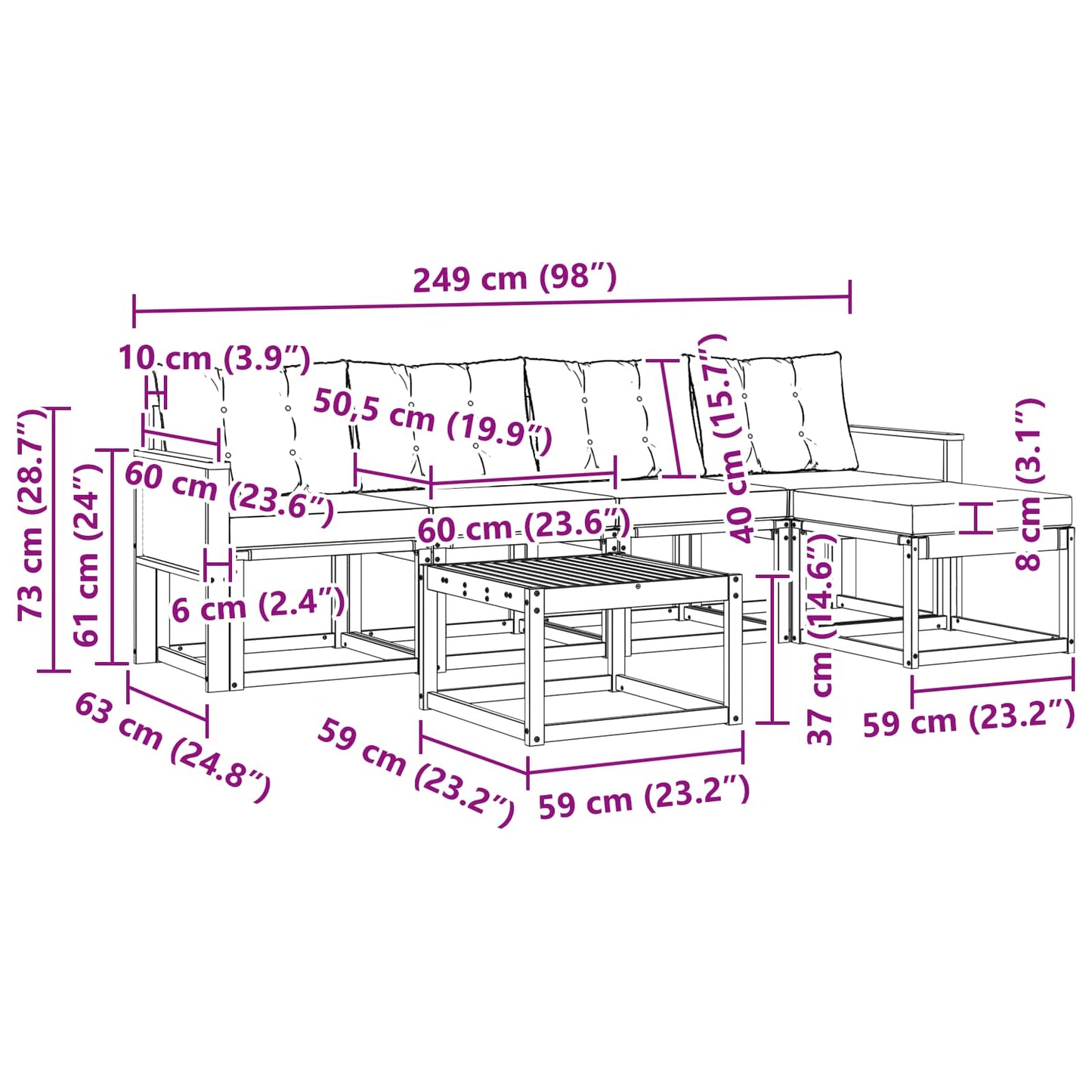 vidaXL Σειρά Καναπέ Εξωτερικού με μαξιλάρι 6 pcs Φυσικό και Κρέμα