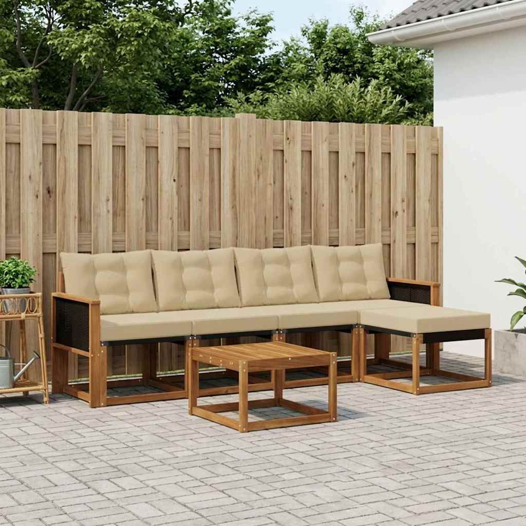 vidaXL Σειρά Καναπέ Εξωτερικού με μαξιλάρι 6 pcs Φυσικό και Μπεζ