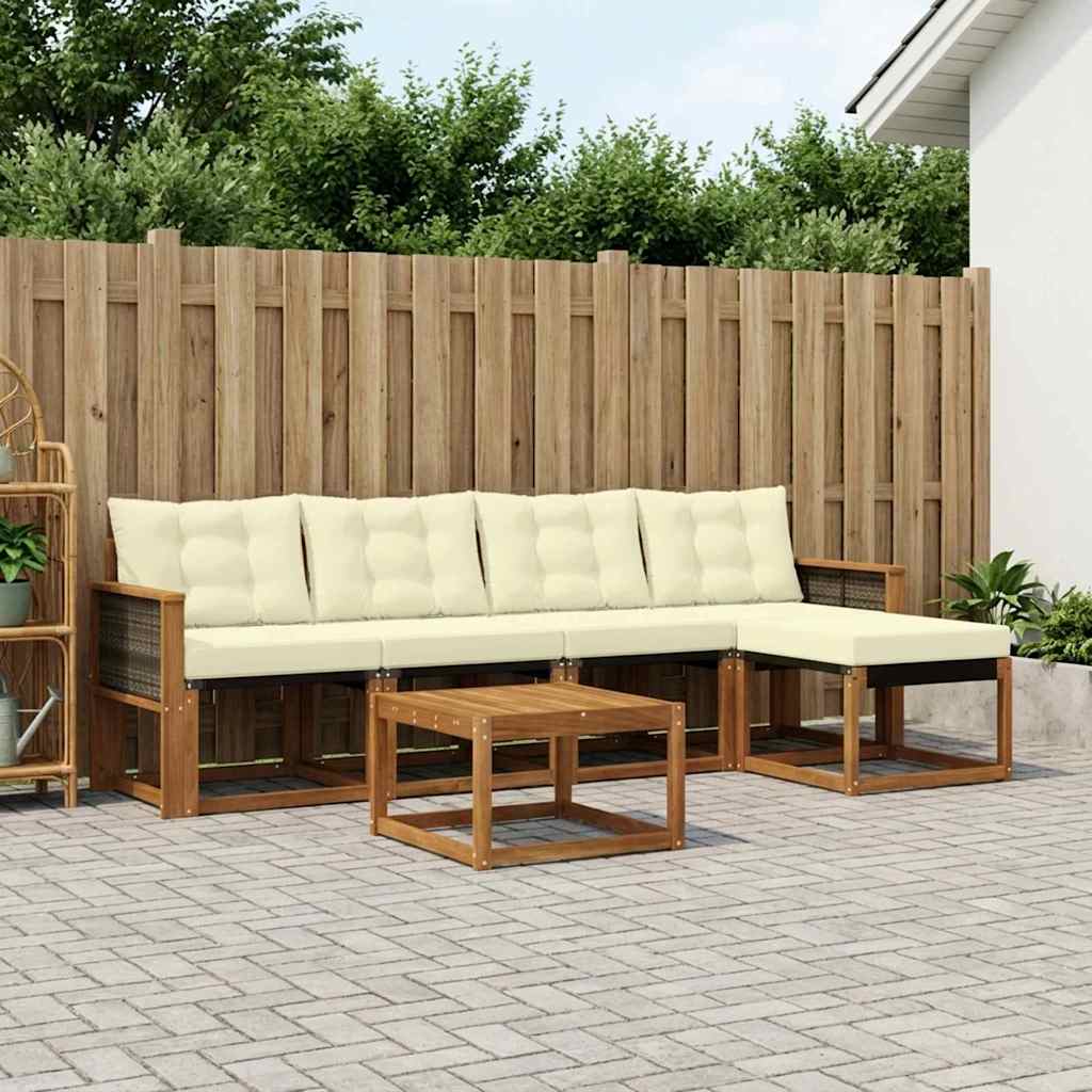 vidaXL Σειρά Καναπέ Εξωτερικού με μαξιλάρι 6 pcs Φυσικό και Κρέμα