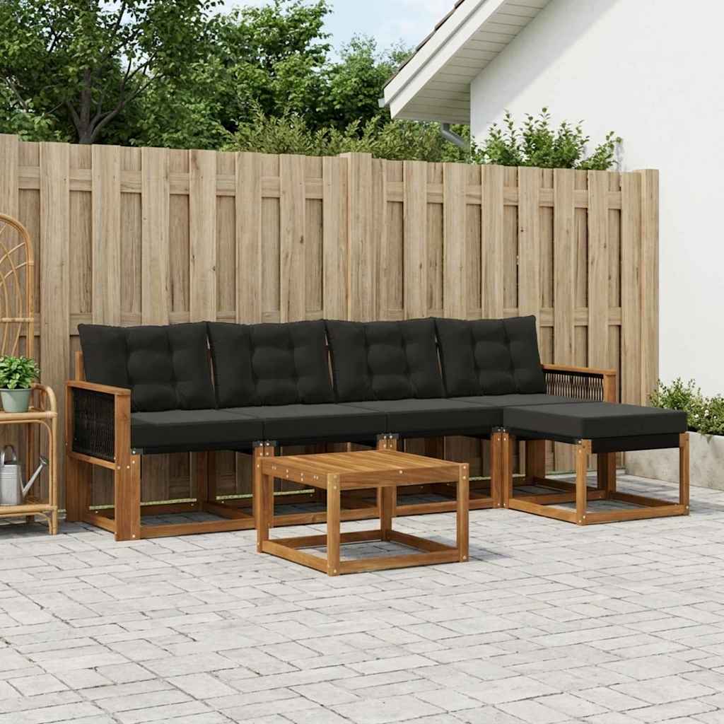 vidaXL Σειρά Καναπέ Εξωτερικού με μαξιλάρι 6 pcs Φυσικό και Μαύρο