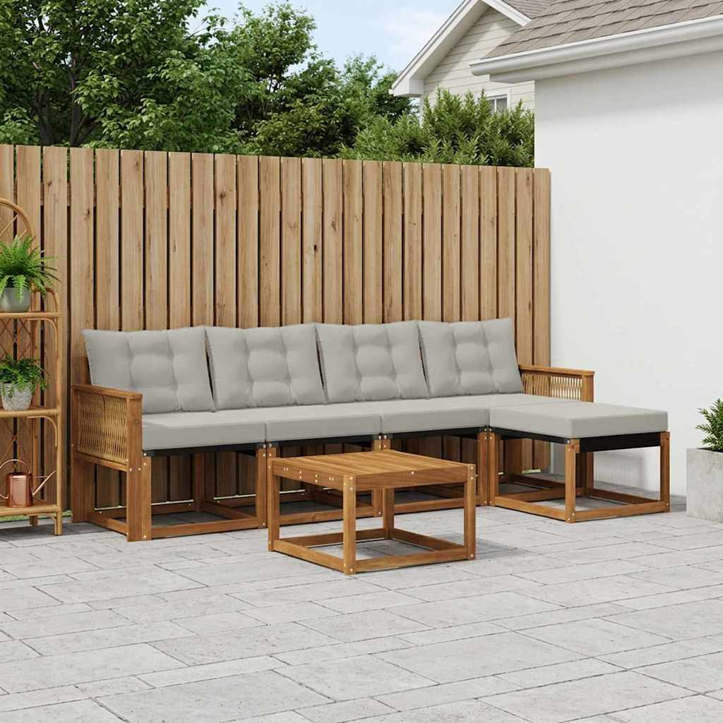 vidaXL Σειρά Καναπέ Εξωτερικού 6 pcs Φυσικό και Ανοιχτό Γκρι