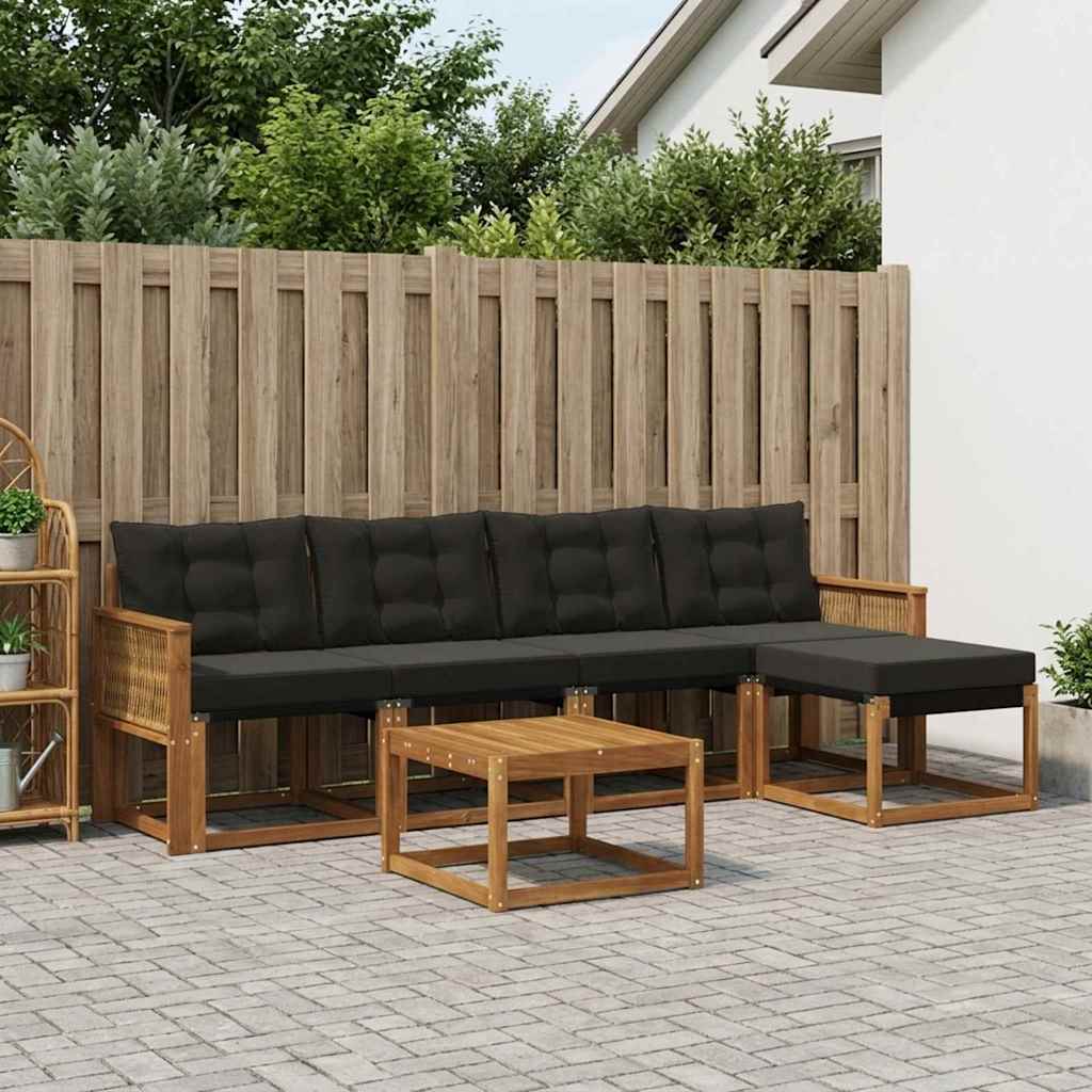 vidaXL Σειρά Καναπέ Εξωτερικού με μαξιλάρι 6 pcs Φυσικό και Μαύρο