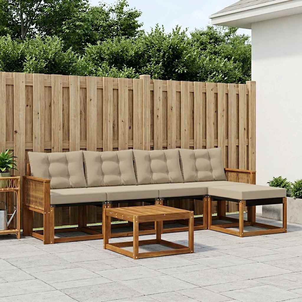 vidaXL Σειρά Καναπέ Εξωτερικού με μαξιλάρι 6 pcs Φυσικό και Μπεζ