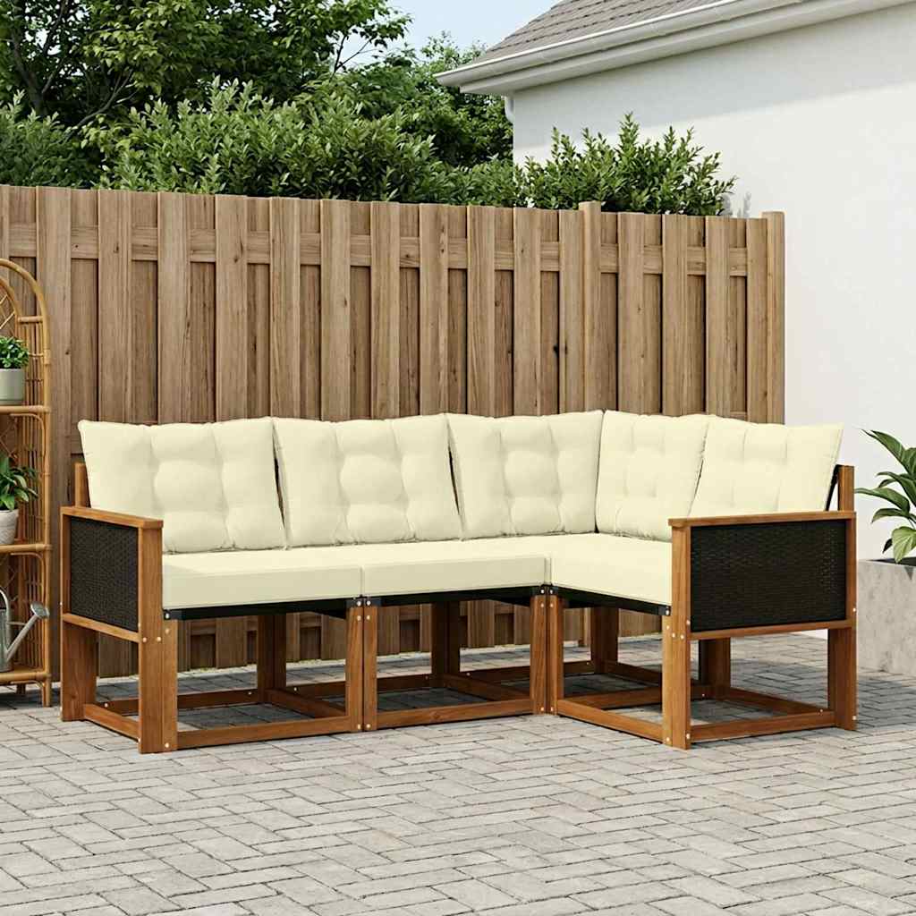 vidaXL Σειρά Καναπέ Εξωτερικού με μαξιλάρι 4 pcs Φυσικό και Κρέμα