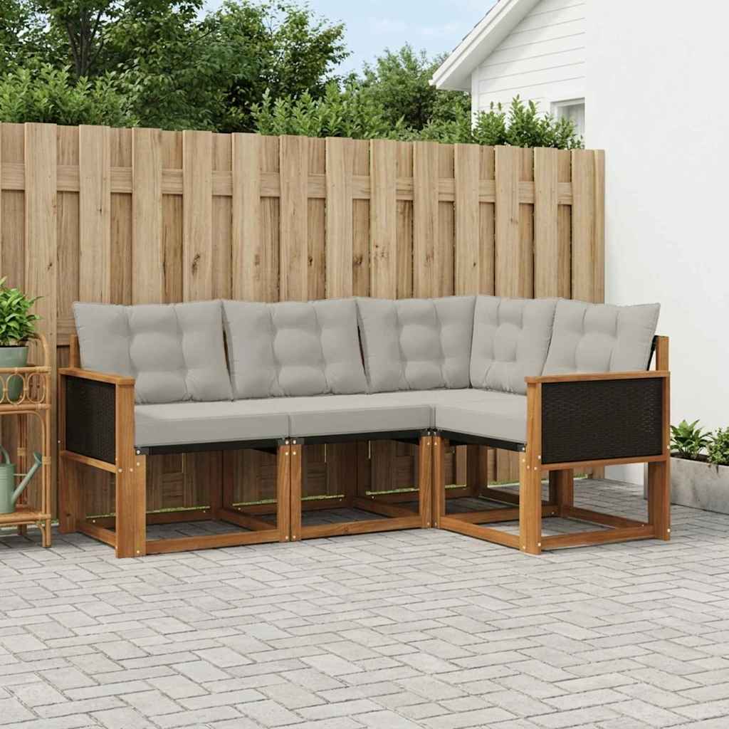 vidaXL Σειρά Καναπέ Εξωτερικού 4 pcs Φυσικό και Ανοιχτό Γκρι