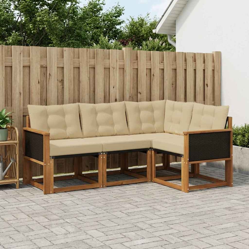 vidaXL Σειρά Καναπέ Εξωτερικού με μαξιλάρι 4 pcs Φυσικό και Μπεζ