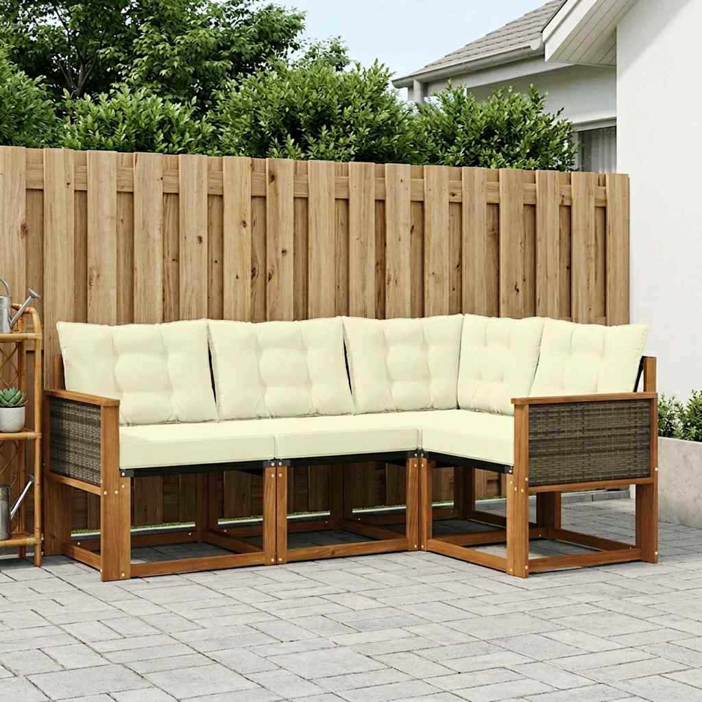 vidaXL Σειρά Καναπέ Εξωτερικού με μαξιλάρι 4 pcs Φυσικό και Κρέμα