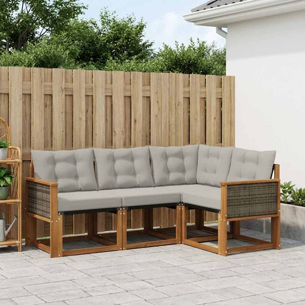 vidaXL Σειρά Καναπέ Εξωτερικού 4 pcs Φυσικό και Ανοιχτό Γκρι