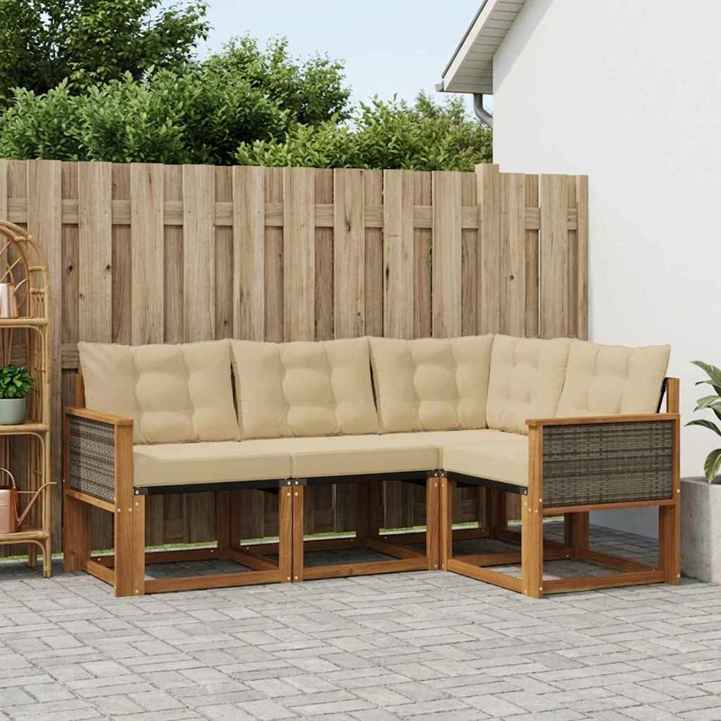 vidaXL Σειρά Καναπέ Εξωτερικού με μαξιλάρι 4 pcs Φυσικό και Μπεζ