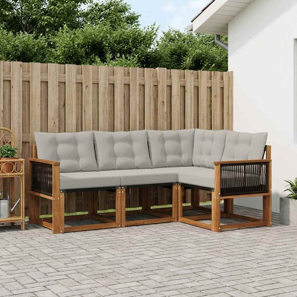 vidaXL Σειρά Καναπέ Εξωτερικού 4 pcs Φυσικό και Ανοιχτό Γκρι