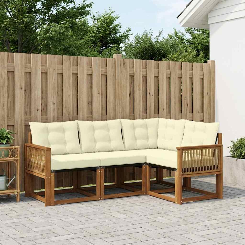 vidaXL Σειρά Καναπέ Εξωτερικού με μαξιλάρι 4 pcs Φυσικό και Κρέμα