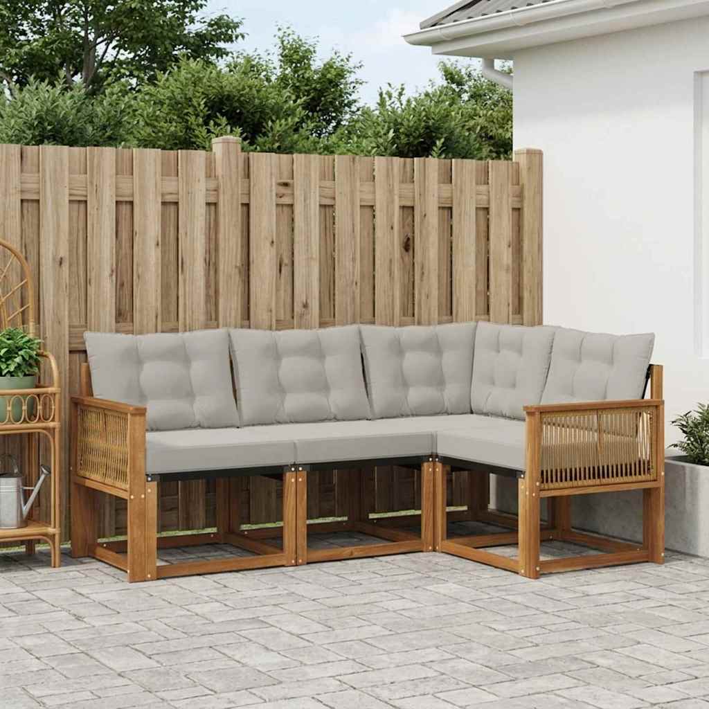 vidaXL Σειρά Καναπέ Εξωτερικού 4 pcs Φυσικό και Ανοιχτό Γκρι