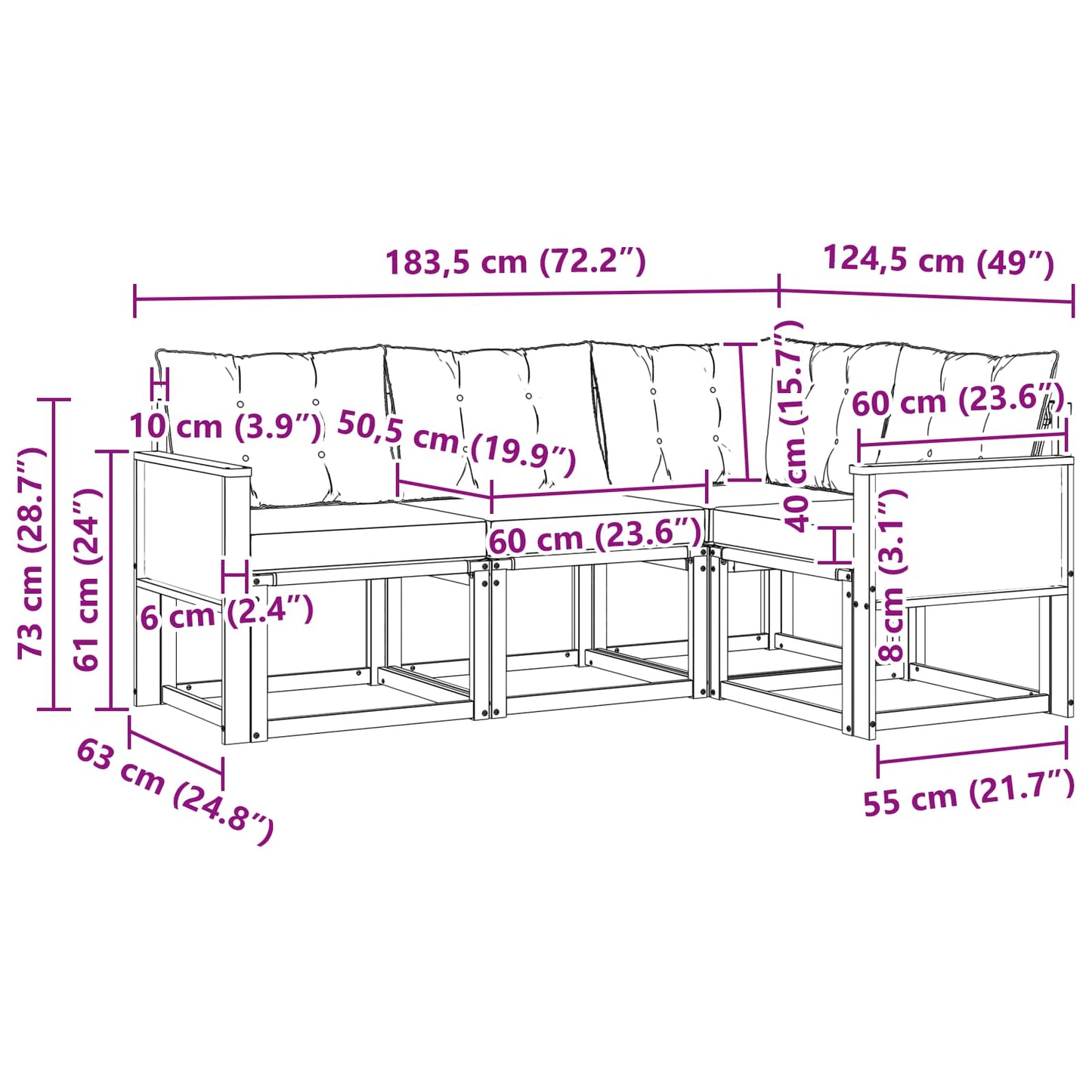 vidaXL Σειρά Καναπέ Εξωτερικού 4 pcs Φυσικό και Ανοιχτό Γκρι