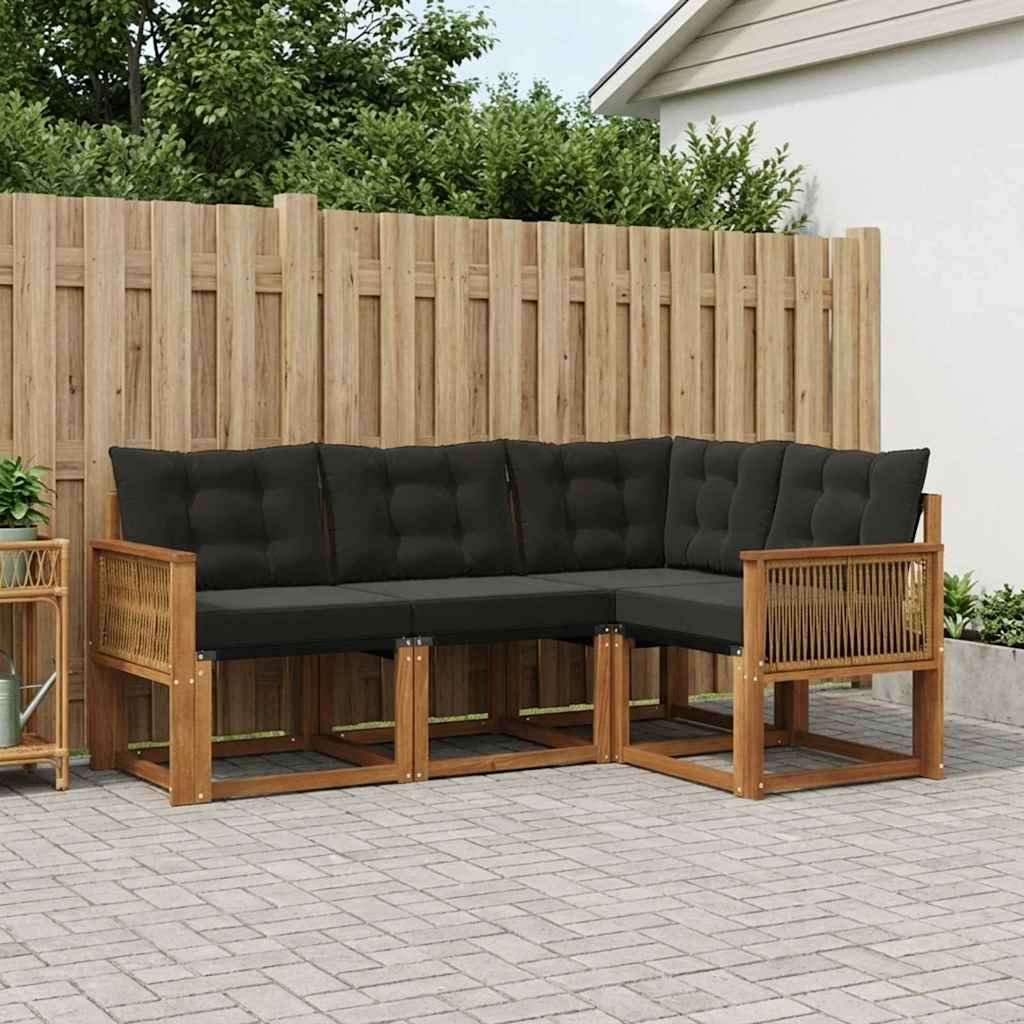 vidaXL Σειρά Καναπέ Εξωτερικού με μαξιλάρι 4 pcs Φυσικό και Μαύρο