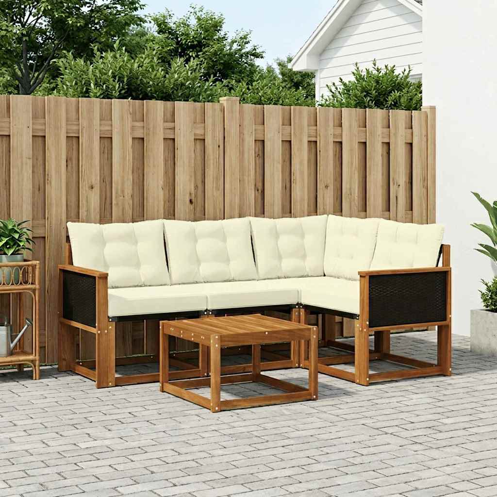 vidaXL Σειρά Καναπέ Εξωτερικού με μαξιλάρι 5 pcs Φυσικό και Κρέμα