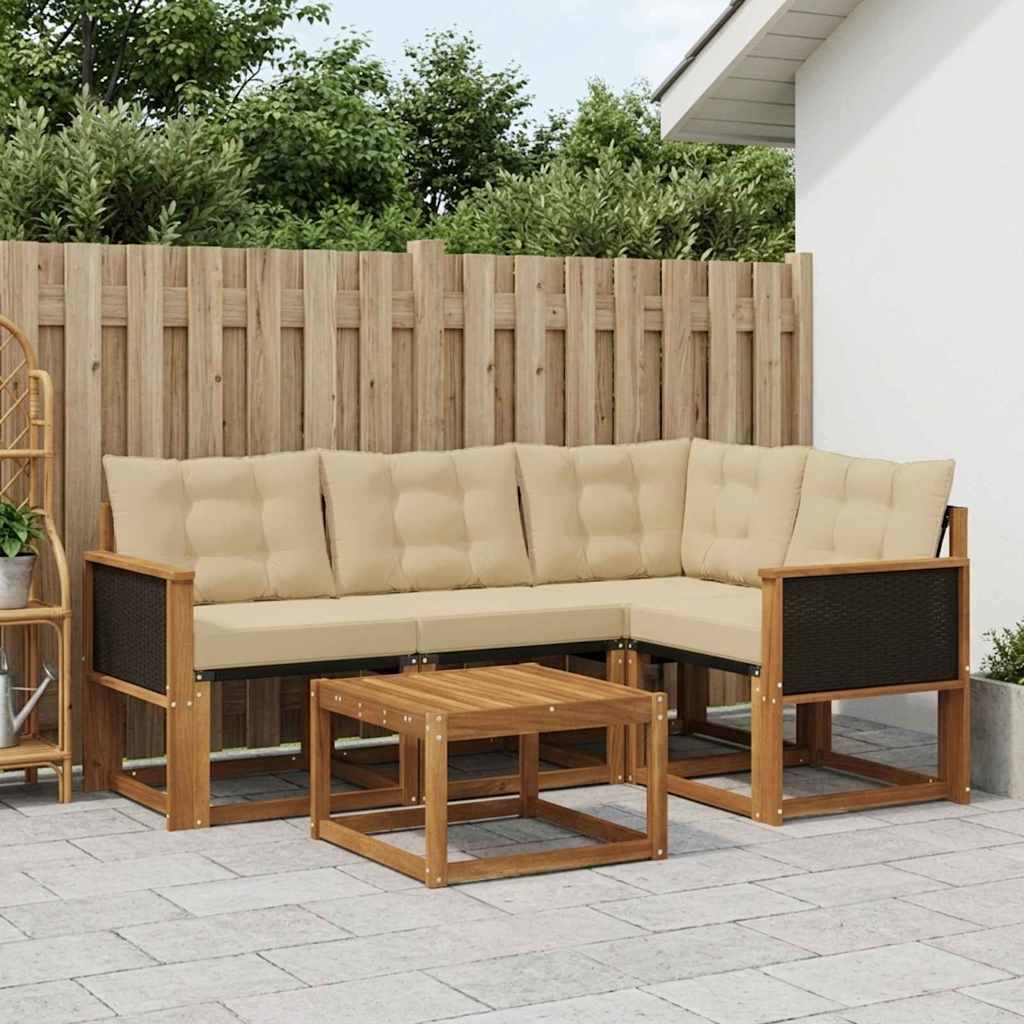 vidaXL Σειρά Καναπέ Εξωτερικού με μαξιλάρι 5 pcs Φυσικό και Μπεζ