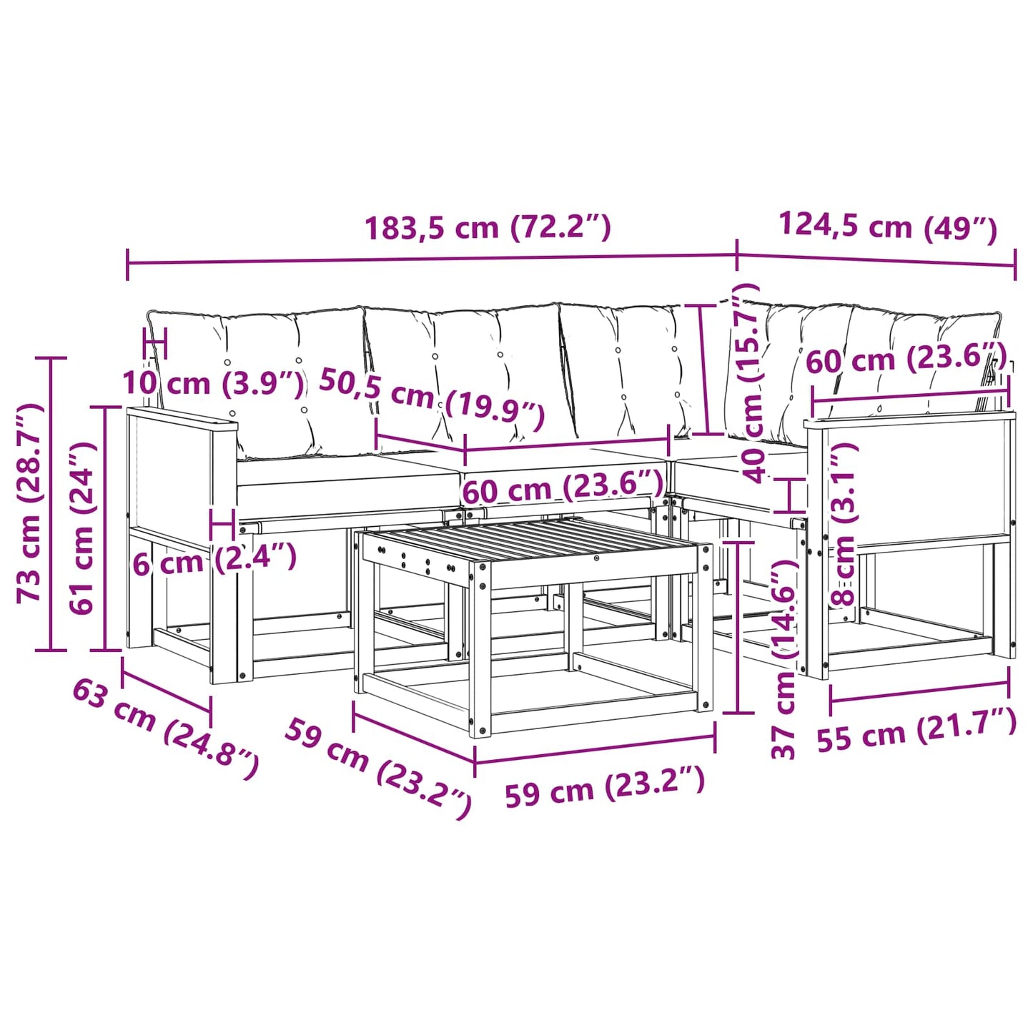 vidaXL Σειρά Καναπέ Εξωτερικού με μαξιλάρι 5 pcs Φυσικό και Μπεζ