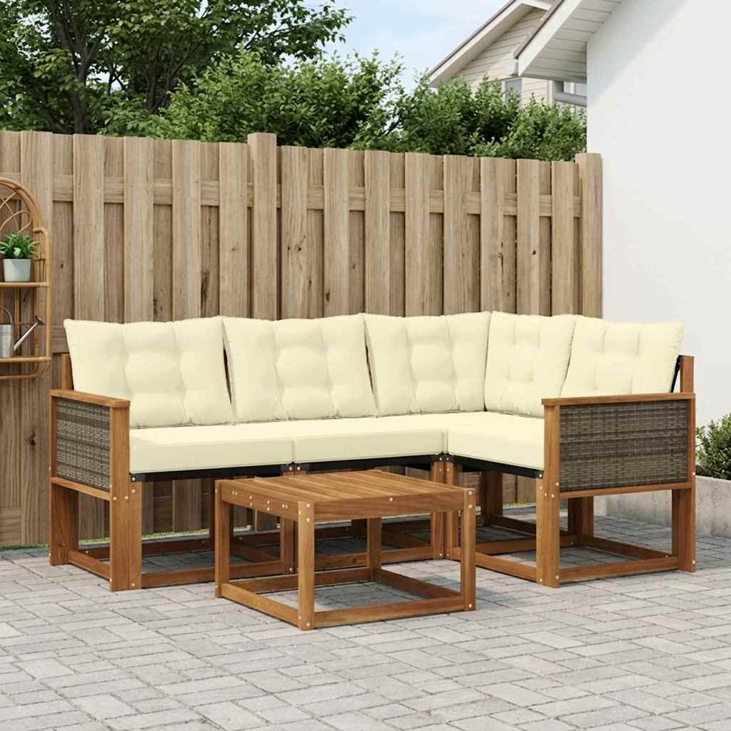vidaXL Σειρά Καναπέ Εξωτερικού με μαξιλάρι 5 pcs Φυσικό και Κρέμα