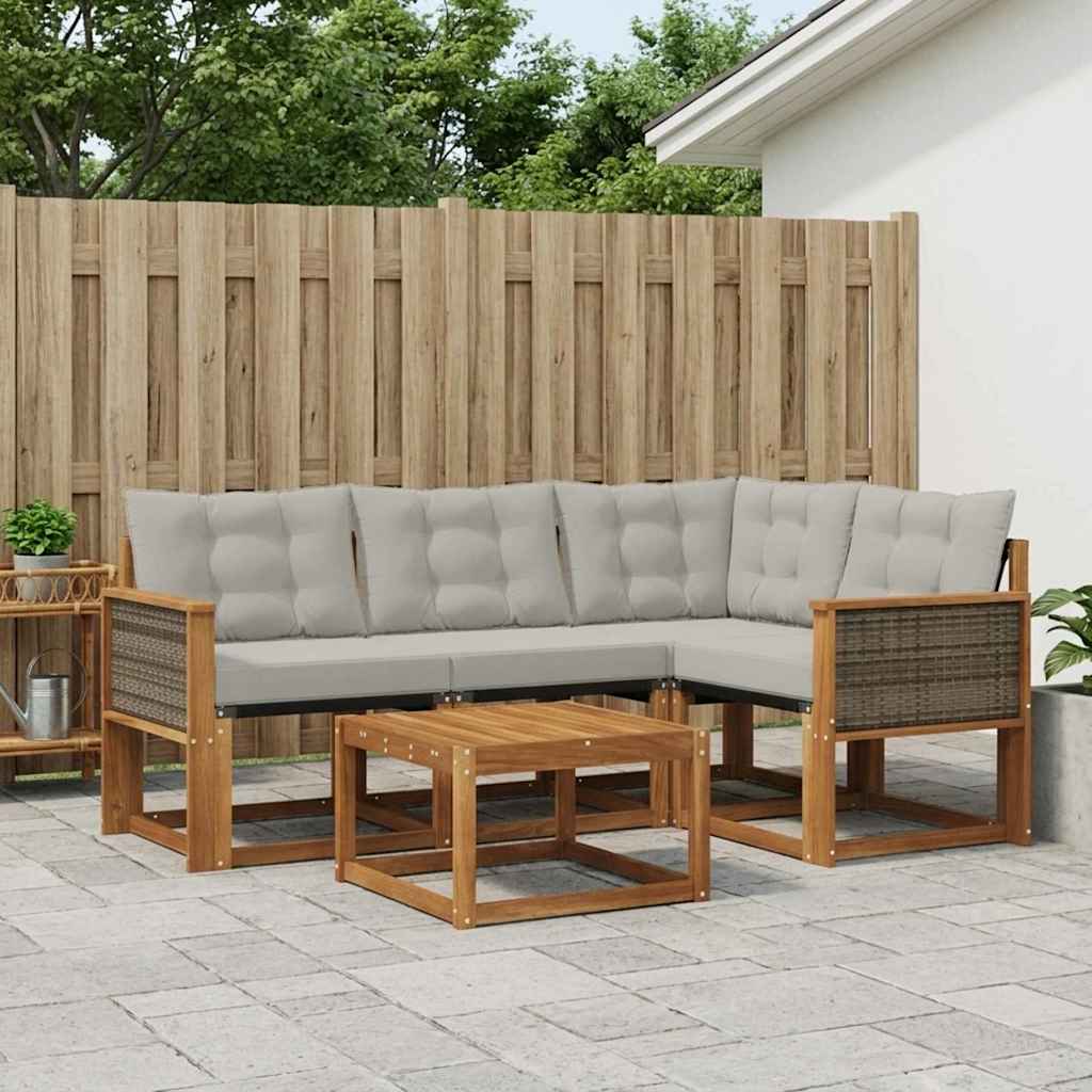 vidaXL Σειρά Καναπέ Εξωτερικού 5 pcs Φυσικό και Ανοιχτό Γκρι