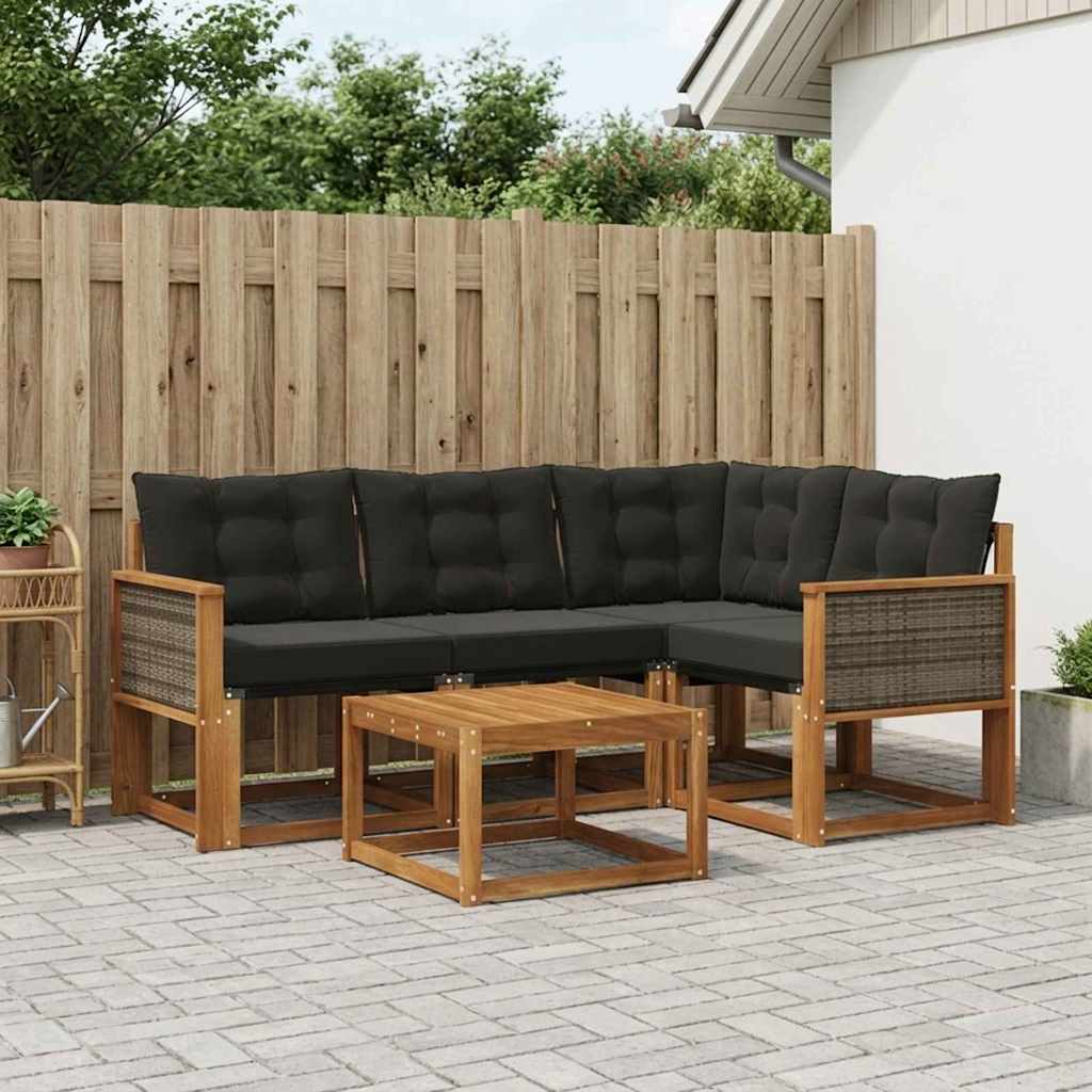 vidaXL Σειρά Καναπέ Εξωτερικού με μαξιλάρι 5 pcs Φυσικό και Μαύρο