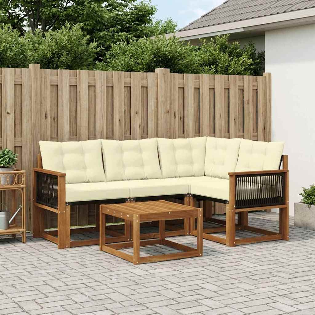 vidaXL Σειρά Καναπέ Εξωτερικού με μαξιλάρι 5 pcs Φυσικό και Κρέμα