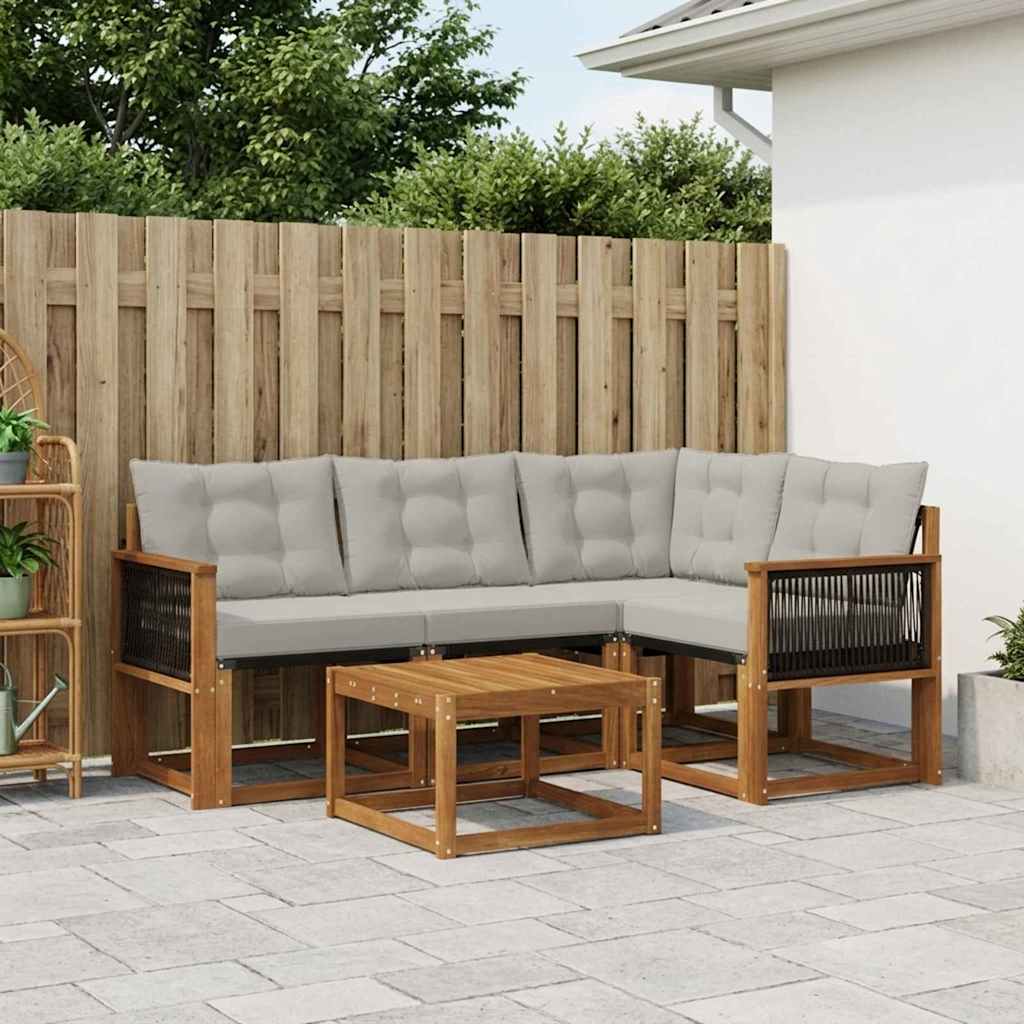 vidaXL Σειρά Καναπέ Εξωτερικού 5 pcs Φυσικό και Ανοιχτό Γκρι
