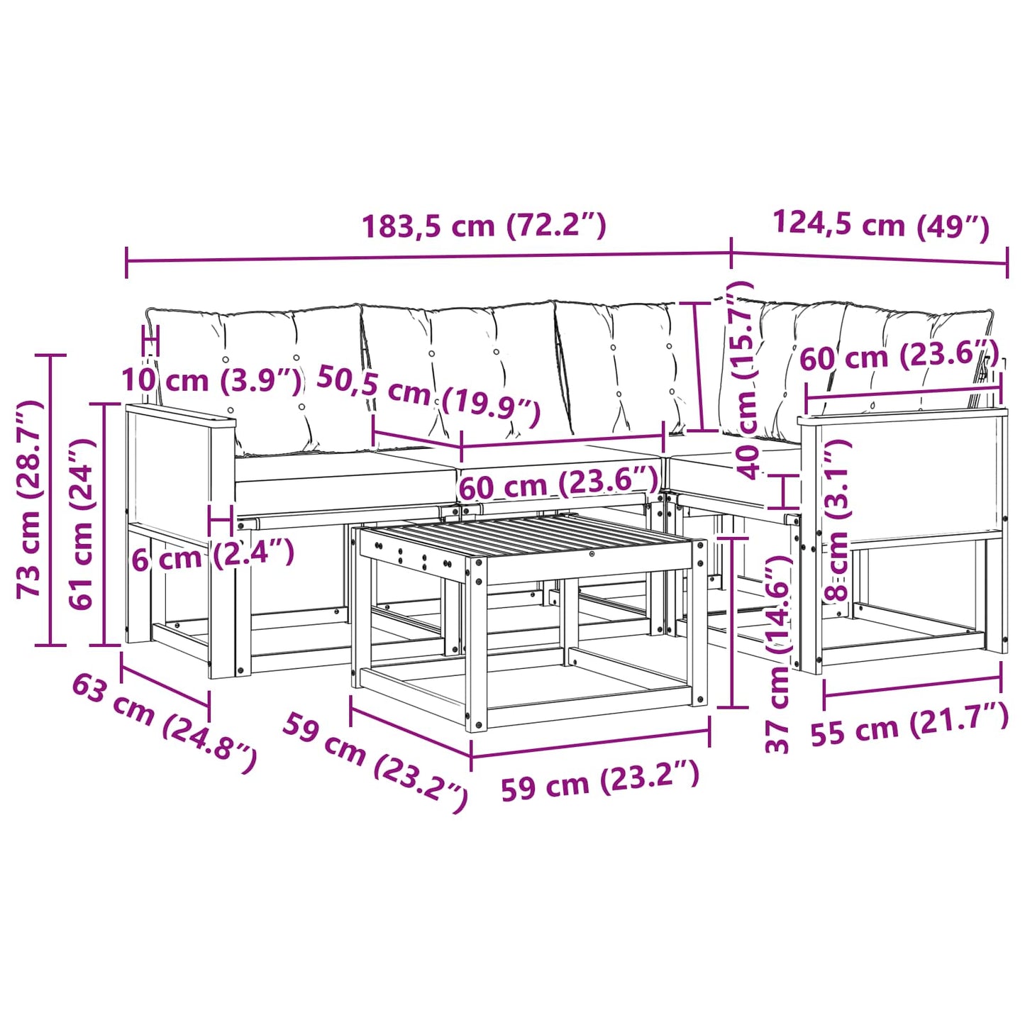 vidaXL Σειρά Καναπέ Εξωτερικού 5 pcs Φυσικό και Ανοιχτό Γκρι