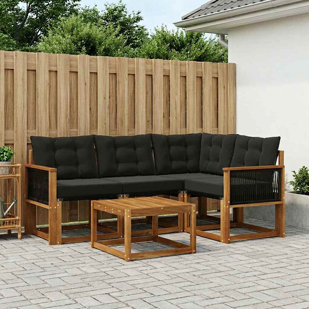 vidaXL Σειρά Καναπέ Εξωτερικού με μαξιλάρι 5 pcs Φυσικό και Μαύρο
