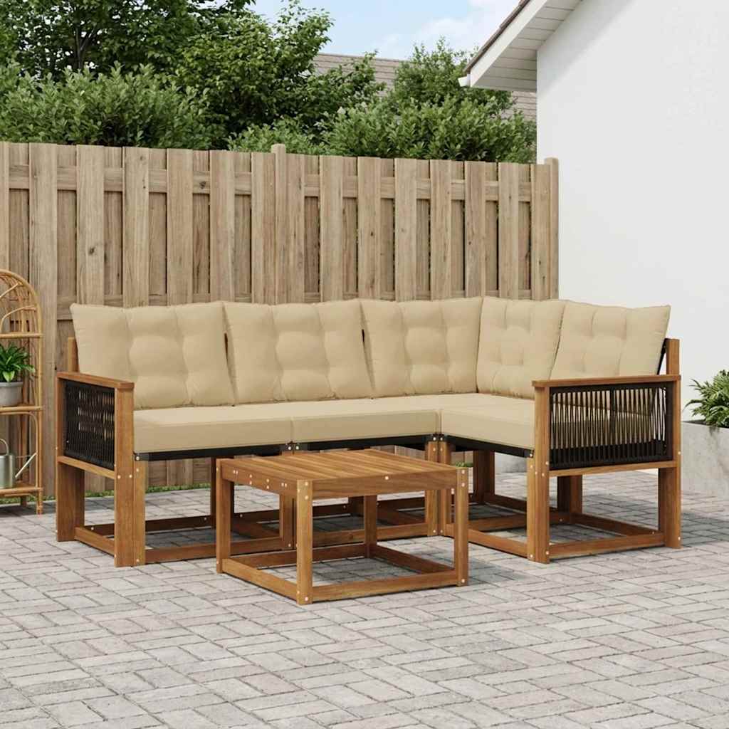 vidaXL Σειρά Καναπέ Εξωτερικού με μαξιλάρι 5 pcs Φυσικό και Μπεζ