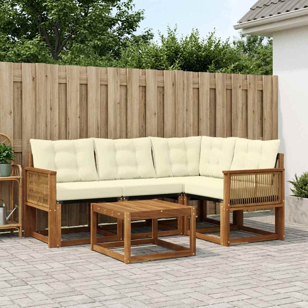 vidaXL Σειρά Καναπέ Εξωτερικού με μαξιλάρι 5 pcs Φυσικό και Κρέμα