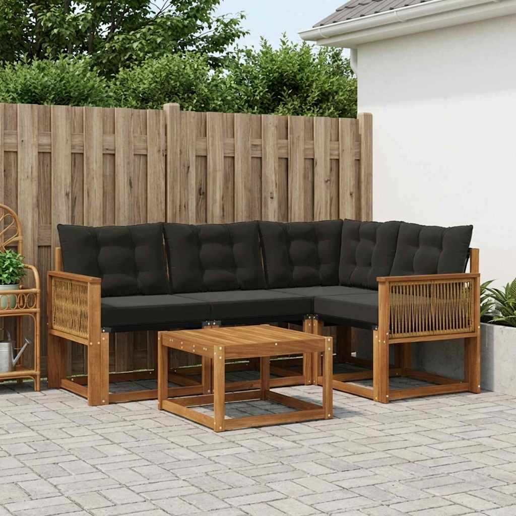vidaXL Σειρά Καναπέ Εξωτερικού με μαξιλάρι 5 pcs Φυσικό και Μαύρο