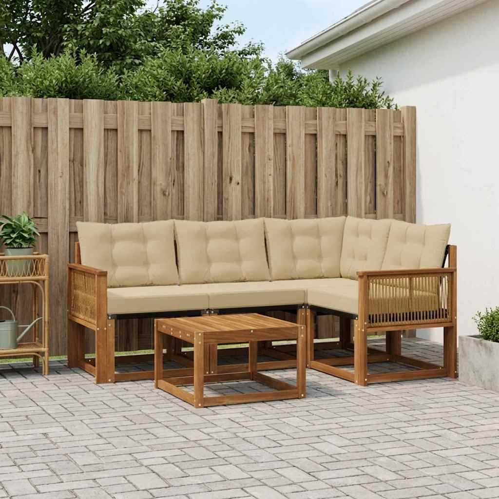 vidaXL Σειρά Καναπέ Εξωτερικού με μαξιλάρι 5 pcs Φυσικό και Μπεζ