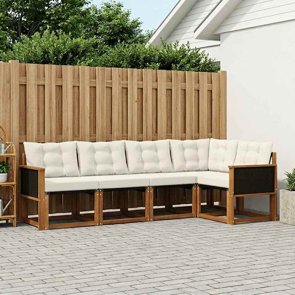 vidaXL Σειρά Καναπέ Εξωτερικού με μαξιλάρι 5 pcs Φυσικό και Κρέμα