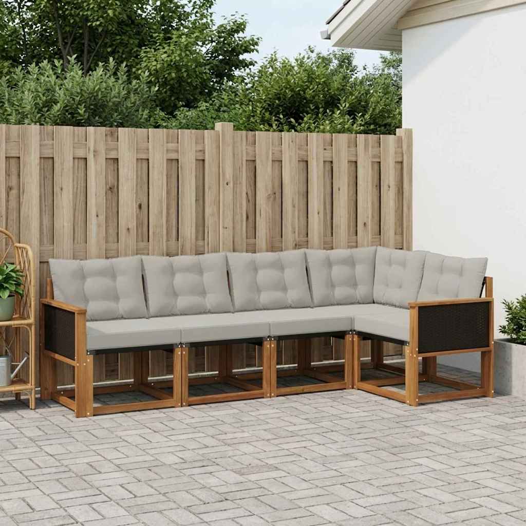 vidaXL Σειρά Καναπέ Εξωτερικού 5 pcs Φυσικό και Ανοιχτό Γκρι