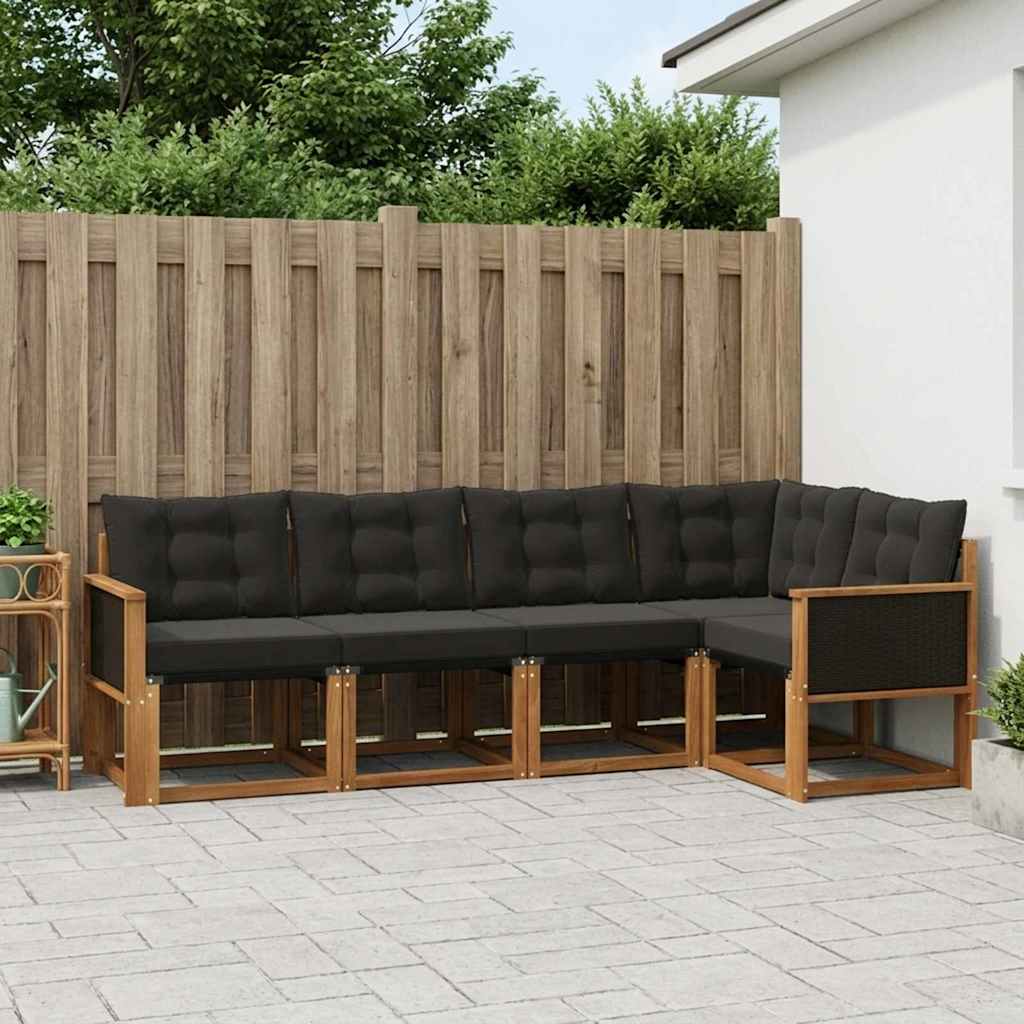 vidaXL Σειρά Καναπέ Εξωτερικού με μαξιλάρι 5 pcs Φυσικό και Μαύρο