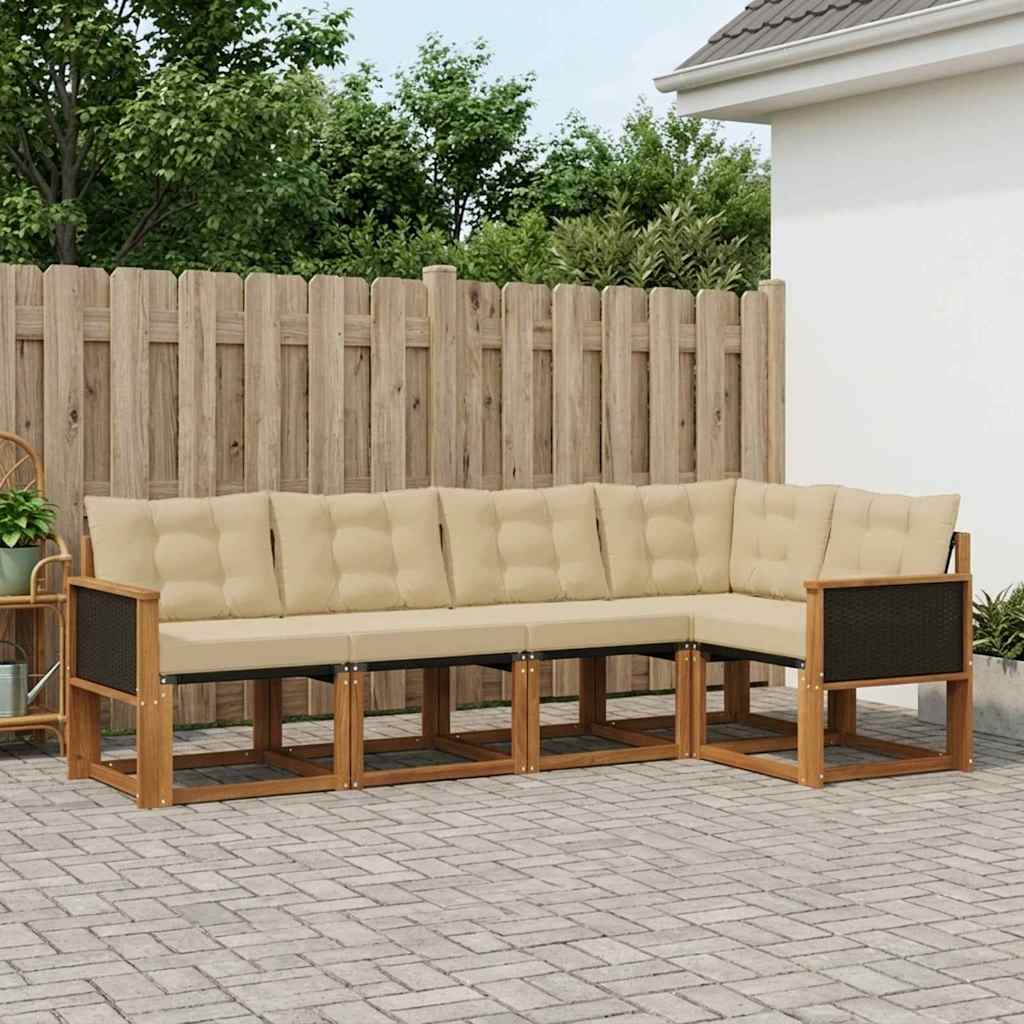 vidaXL Σειρά Καναπέ Εξωτερικού με μαξιλάρι 5 pcs Φυσικό και Μπεζ