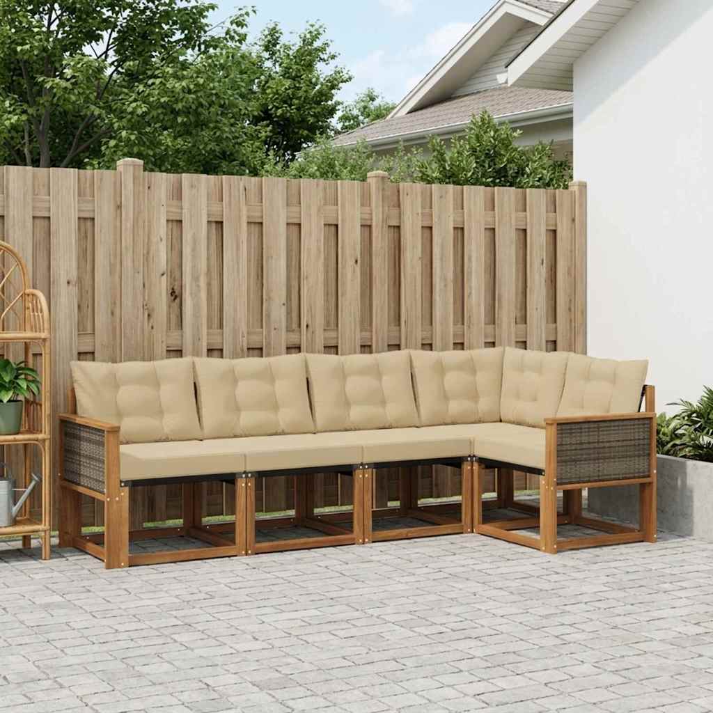vidaXL Σειρά Καναπέ Εξωτερικού με μαξιλάρι 5 pcs Φυσικό και Μπεζ