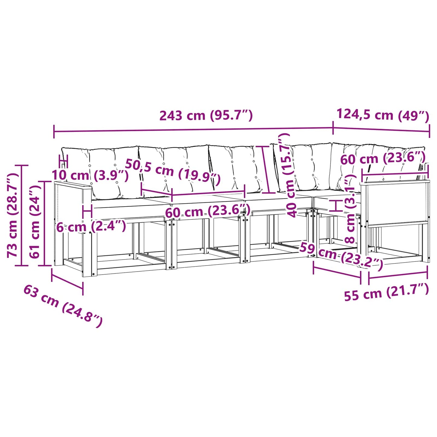 vidaXL Σειρά Καναπέ Εξωτερικού με μαξιλάρι 5 pcs Φυσικό και Μπεζ