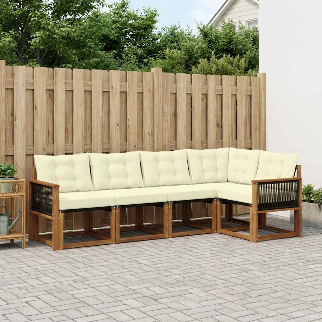 vidaXL Σειρά Καναπέ Εξωτερικού με μαξιλάρι 5 pcs Φυσικό και Κρέμα