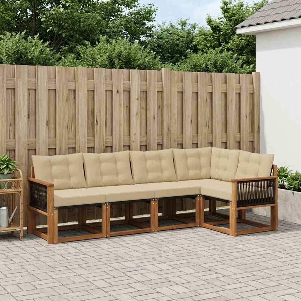 vidaXL Σειρά Καναπέ Εξωτερικού με μαξιλάρι 5 pcs Φυσικό και Μπεζ