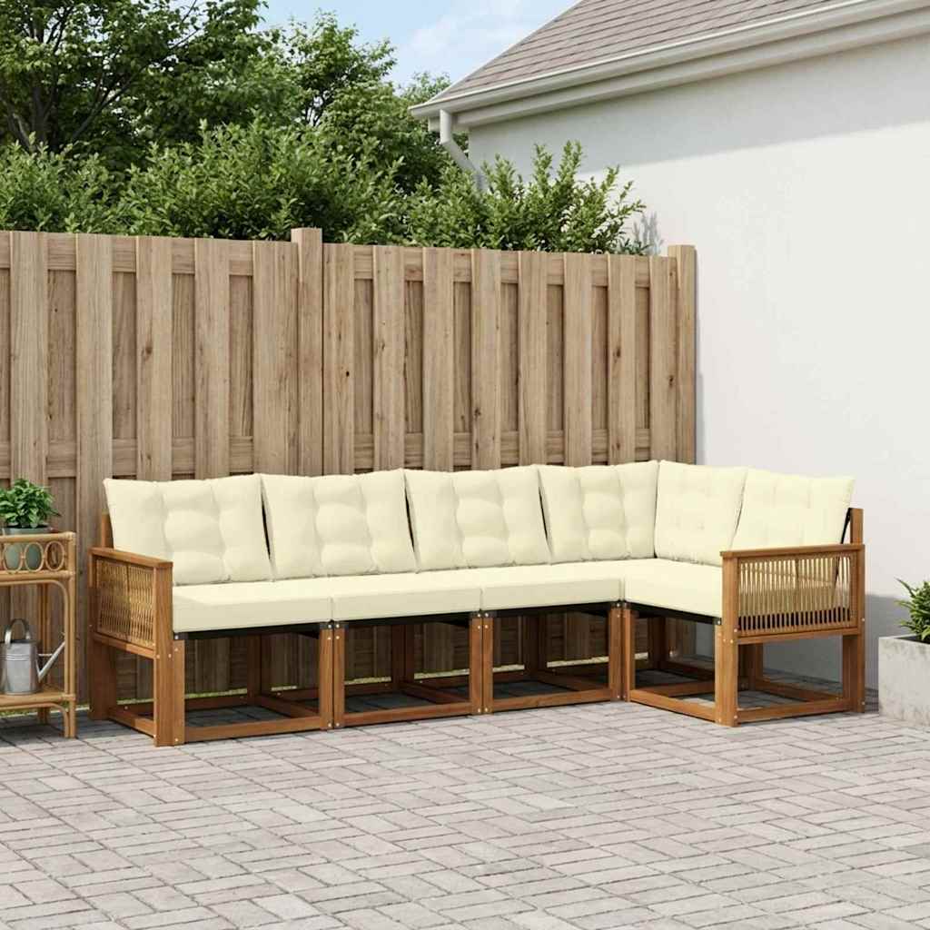 vidaXL Σειρά Καναπέ Εξωτερικού με μαξιλάρι 5 pcs Φυσικό και Κρέμα