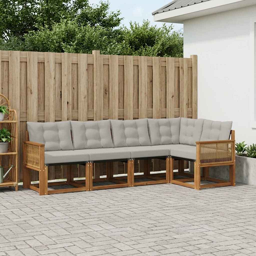 vidaXL Σειρά Καναπέ Εξωτερικού 5 pcs Φυσικό και Ανοιχτό Γκρι