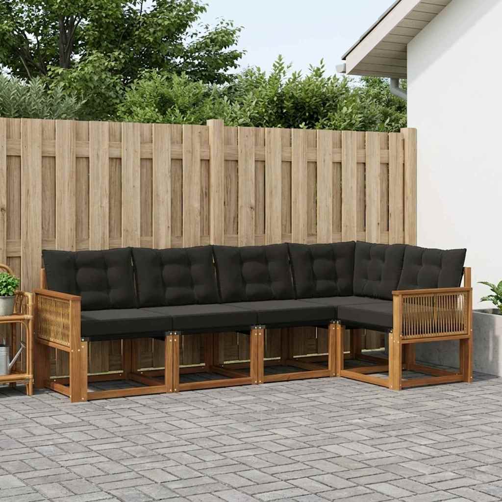 vidaXL Σειρά Καναπέ Εξωτερικού με μαξιλάρι 5 pcs Φυσικό και Μαύρο
