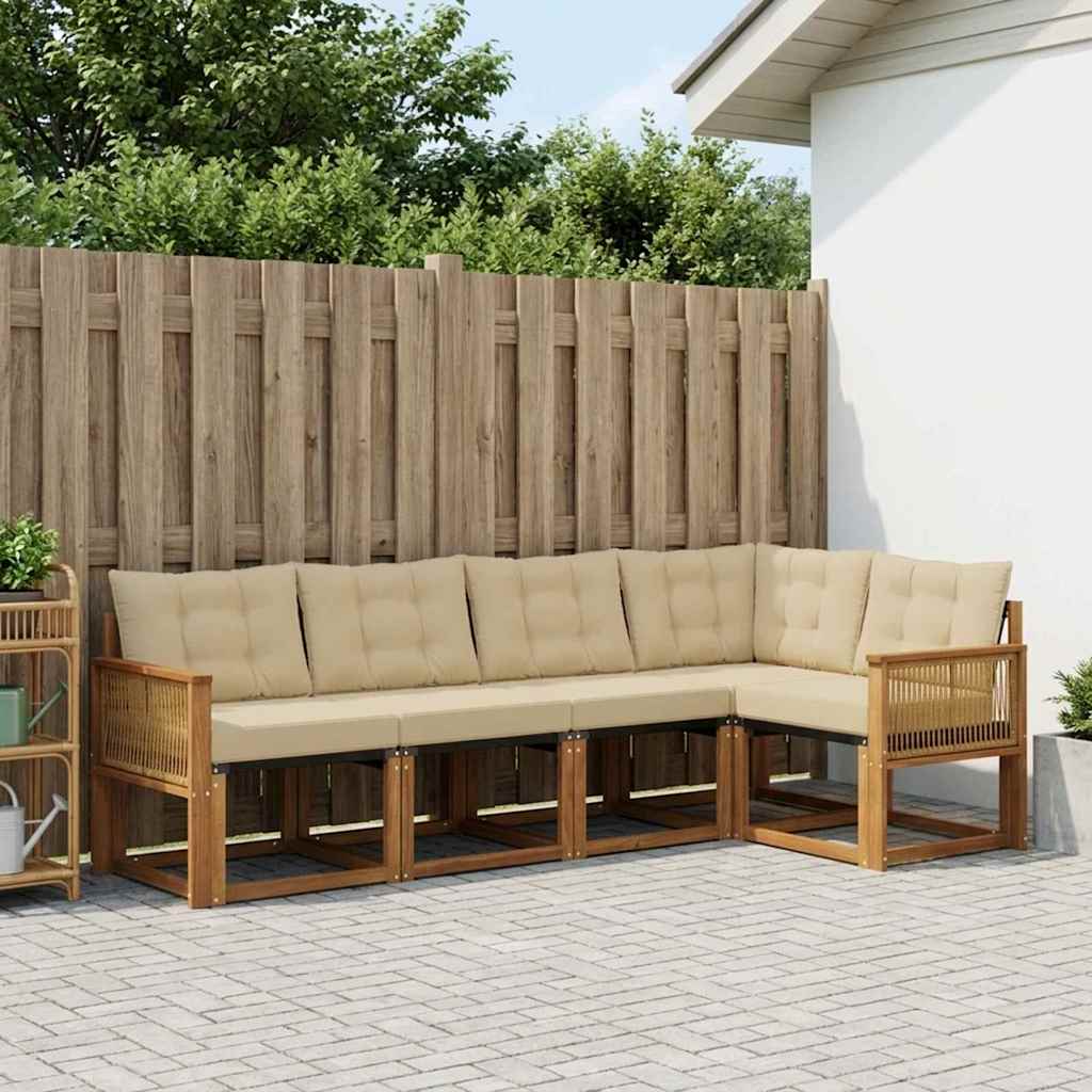vidaXL Σειρά Καναπέ Εξωτερικού με μαξιλάρι 5 pcs Φυσικό και Μπεζ