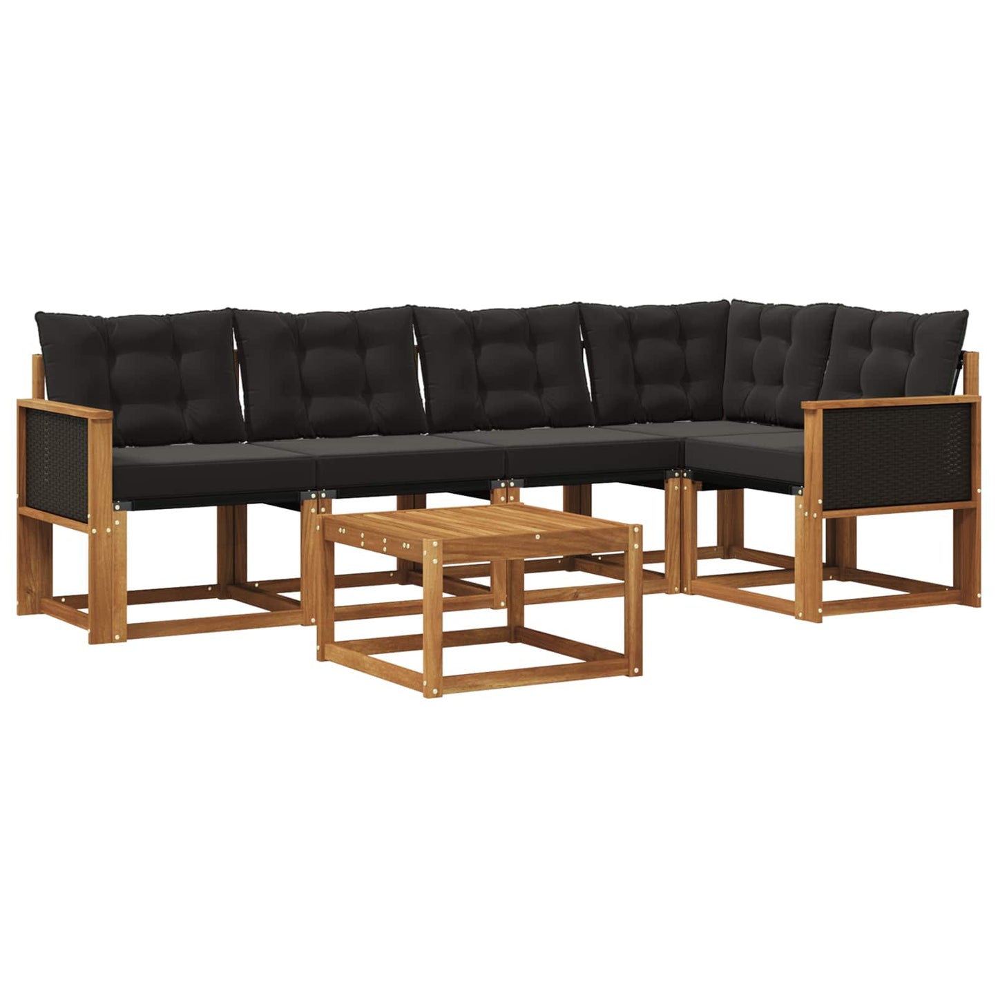vidaXL Σειρά Καναπέ Εξωτερικού με μαξιλάρι 6 pcs Φυσικό και Μαύρο