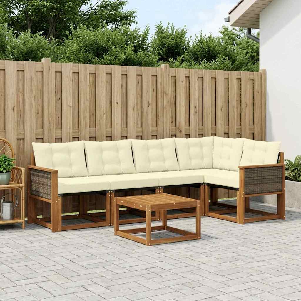 vidaXL Σειρά Καναπέ Εξωτερικού με μαξιλάρι 6 pcs Φυσικό και Κρέμα