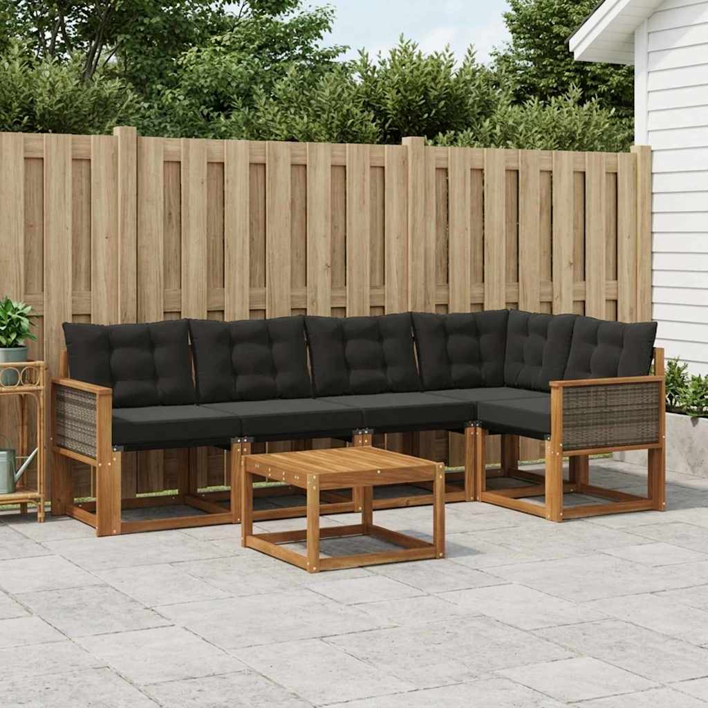 vidaXL Σειρά Καναπέ Εξωτερικού με μαξιλάρι 6 pcs Φυσικό και Μαύρο