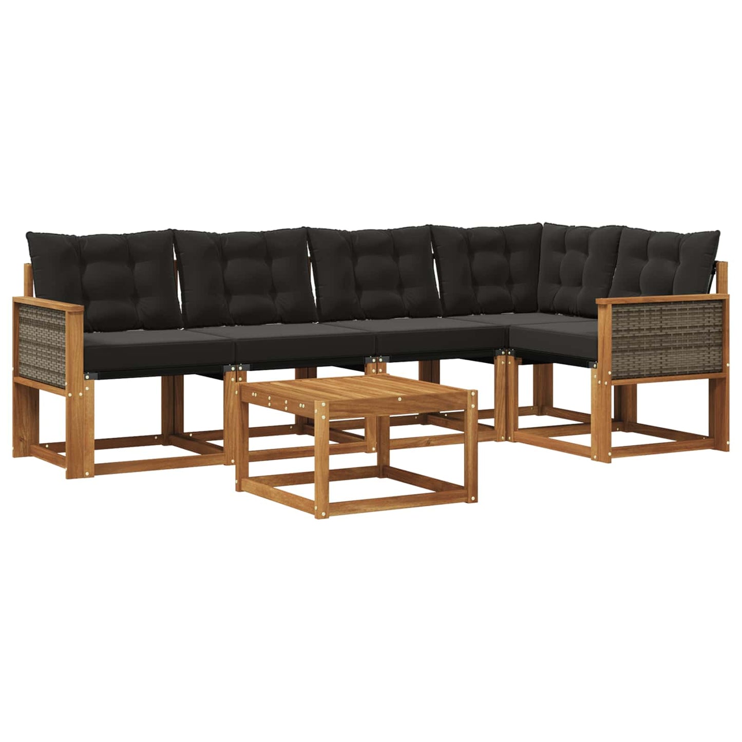 vidaXL Σειρά Καναπέ Εξωτερικού με μαξιλάρι 6 pcs Φυσικό και Μαύρο