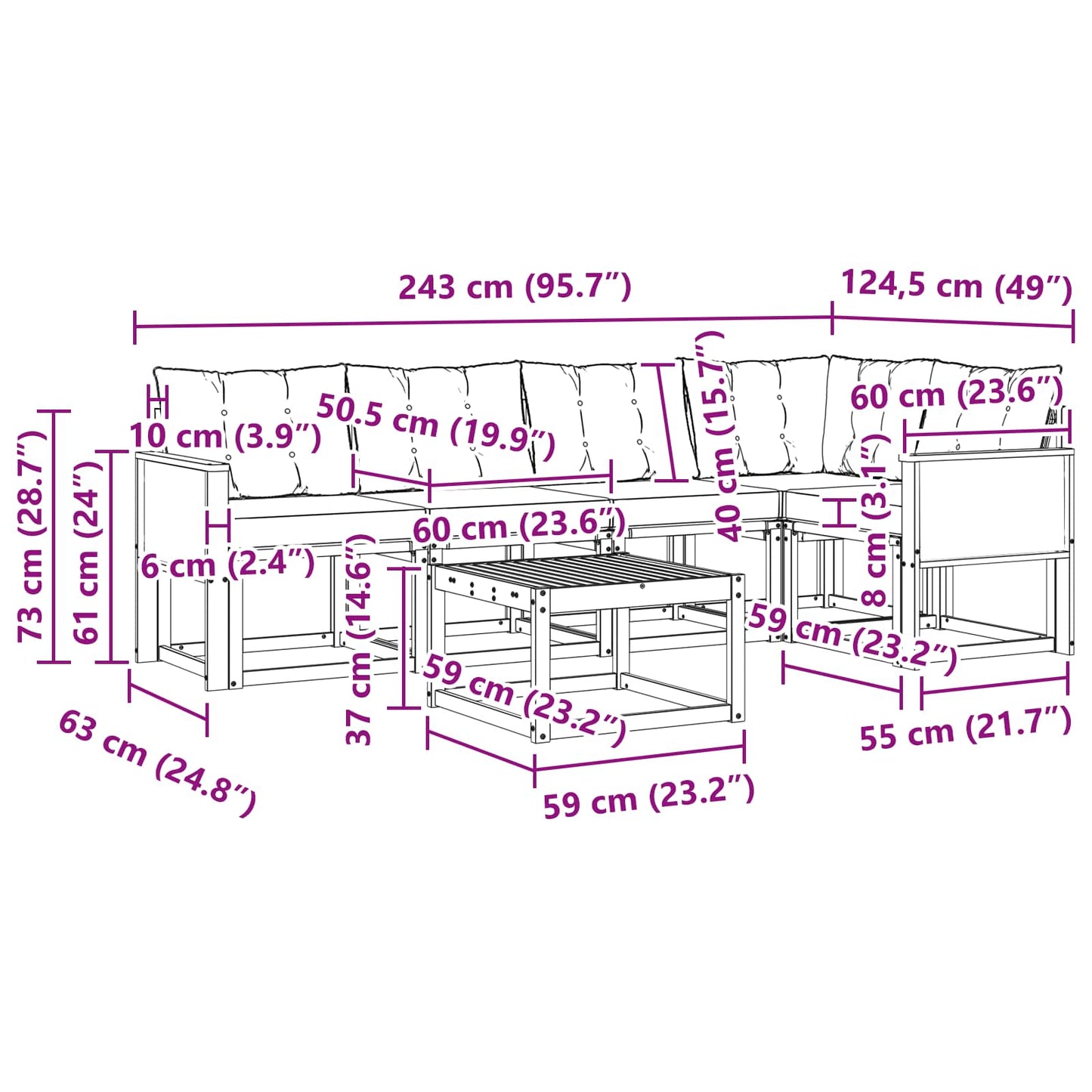 vidaXL Σειρά Καναπέ Εξωτερικού με μαξιλάρι 6 pcs Φυσικό και Μαύρο
